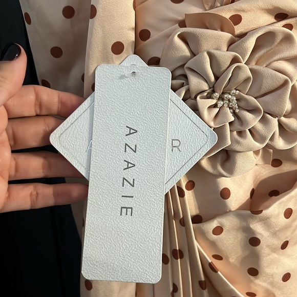 🌟 PROM 🌟AZAZIE ATELIER, “CYNDI” BLUSH PINK AND COPPER POLKA DOT MINI DRESS - Picture 11 of 13